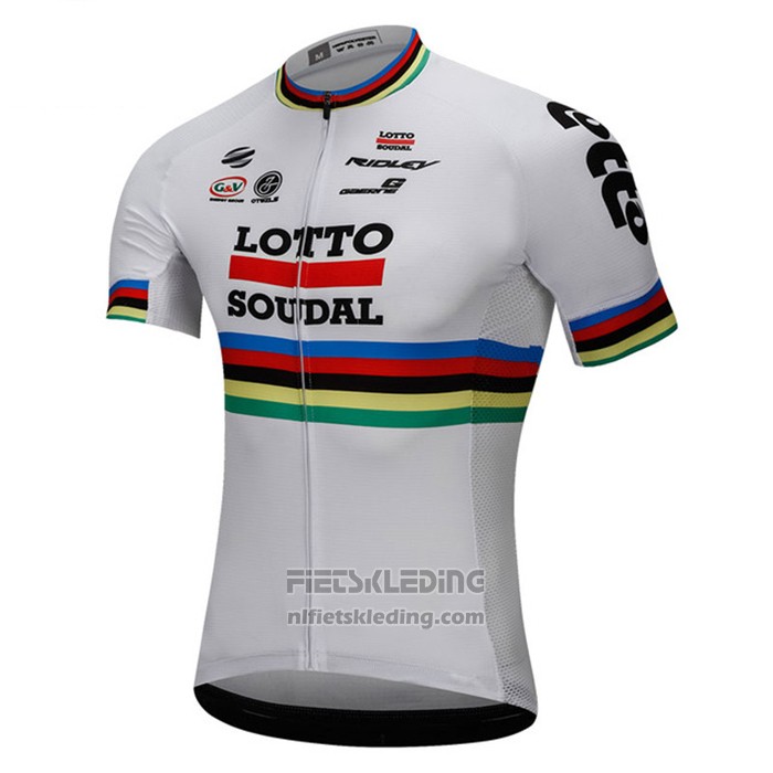 2018 Fietskleding UCI Wereldkampioen Lotto Soudal Wit Korte Mouwen en Koersbroek